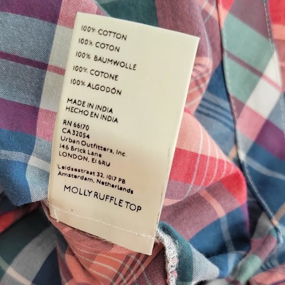 FREE PEOPLE Molly Ruffle  plaid Top Sz S NEW - Picture 10 of 10